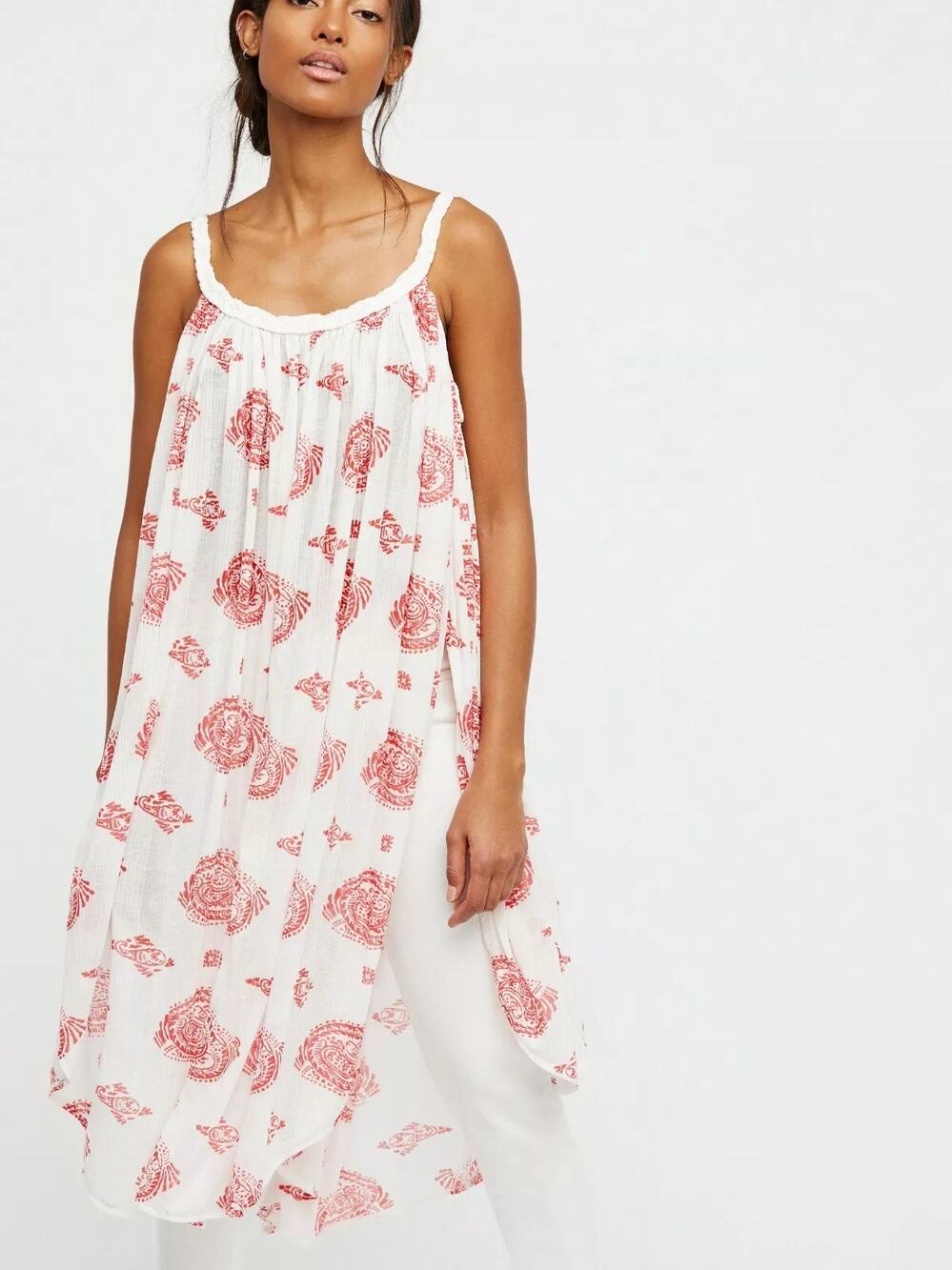 New Free People Haveli Paisley Maxi Top Retail $128 Ivory Size Small Side Slits